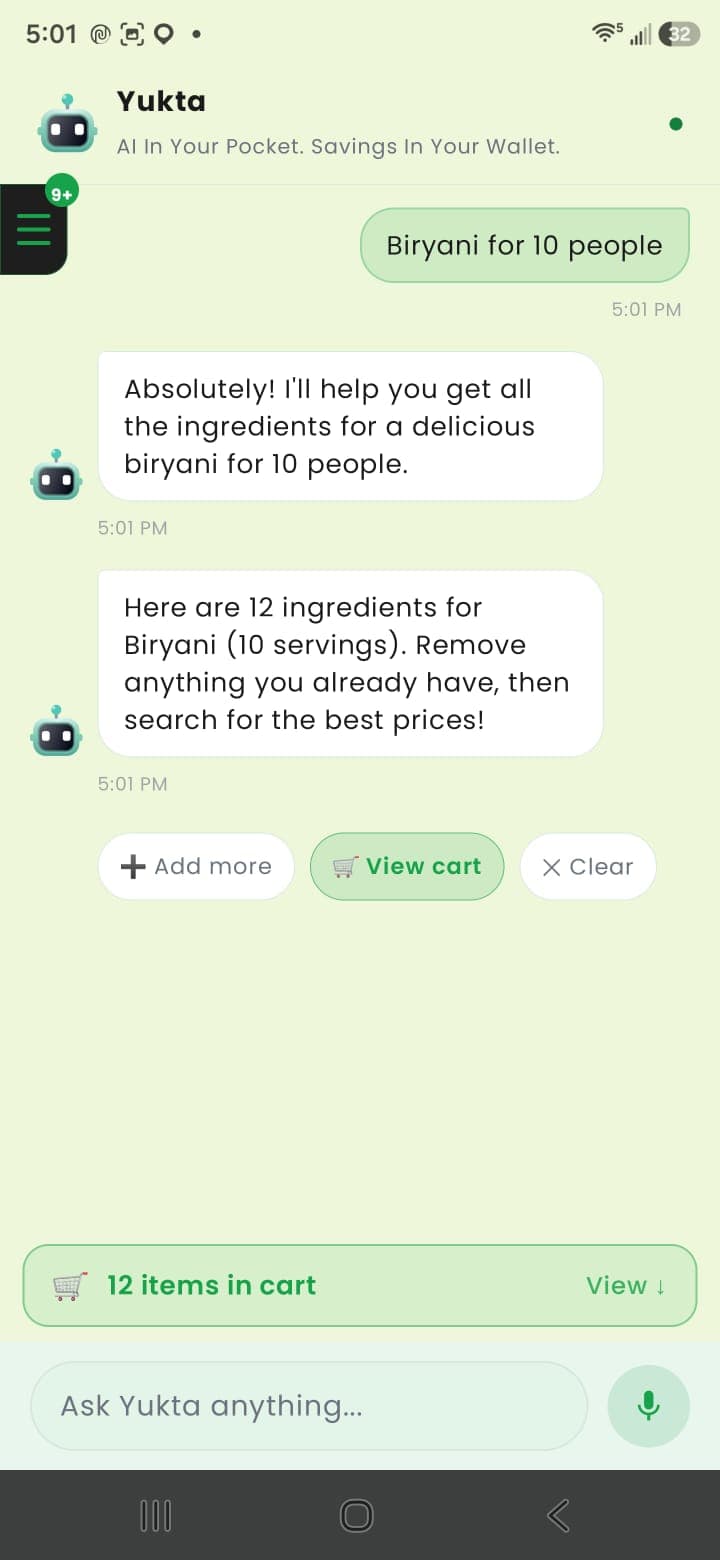 AI assistant building a personalised cart