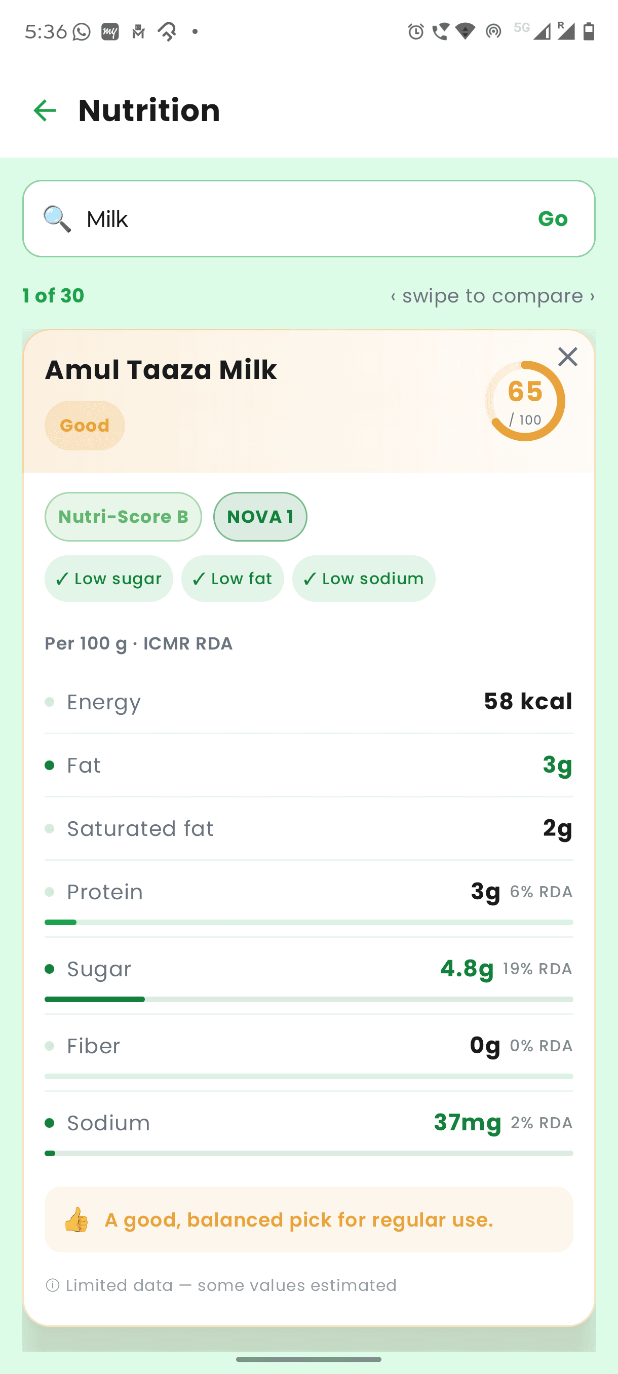 Nutrition screen with health profile, diet plan and per-store prices